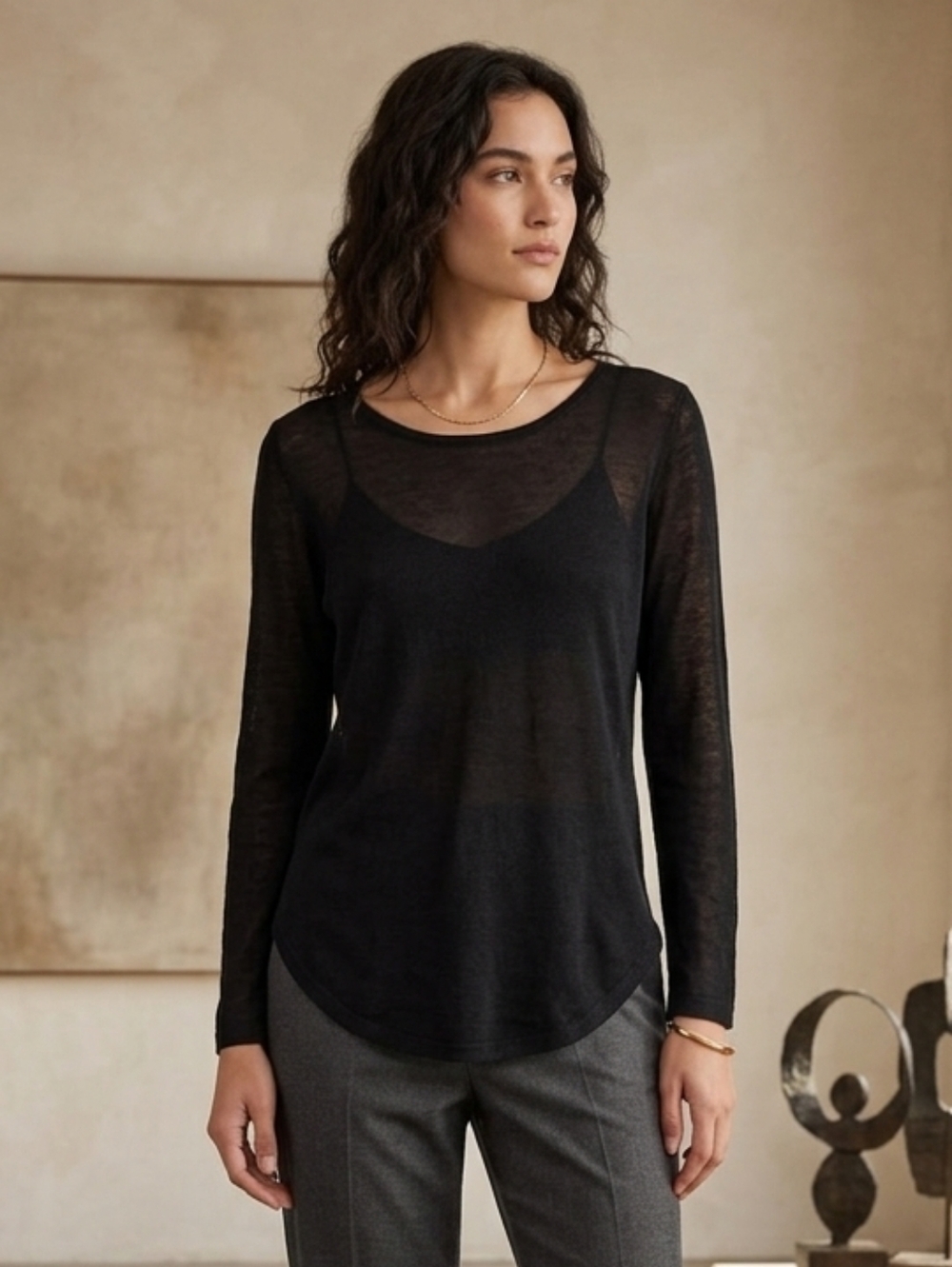 Laura Women's Black Lightweight Minimalist Crewneck Sweater Size Medium